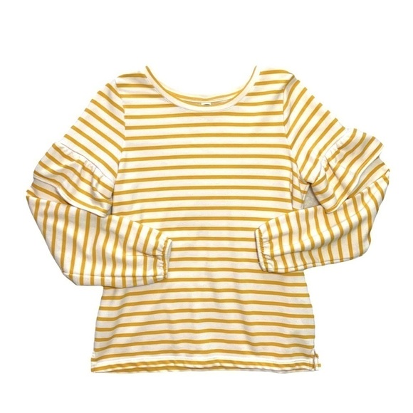 Old Navy Lemon Yellow Ruffled Stripe Pull On Crewneck Sweatshirt Top Small - Picture 9 of 15